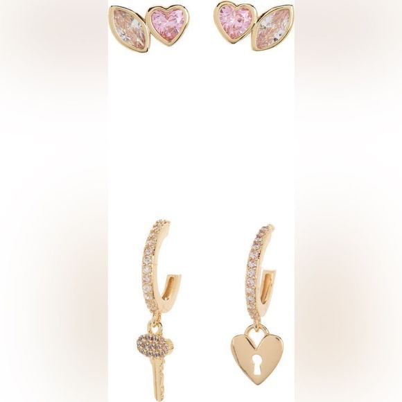 Nordstrom Rack CZ Heart Studs & Huggie Drop Earrings Set - Picture 2 of 3